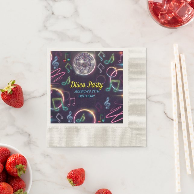 Neon Glow Disco Dance Birthday Party Napkin (Insitu)