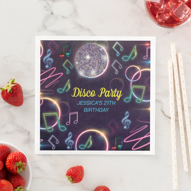 Neon Glow Disco Dance Birthday Party Napkin (Insitu)
