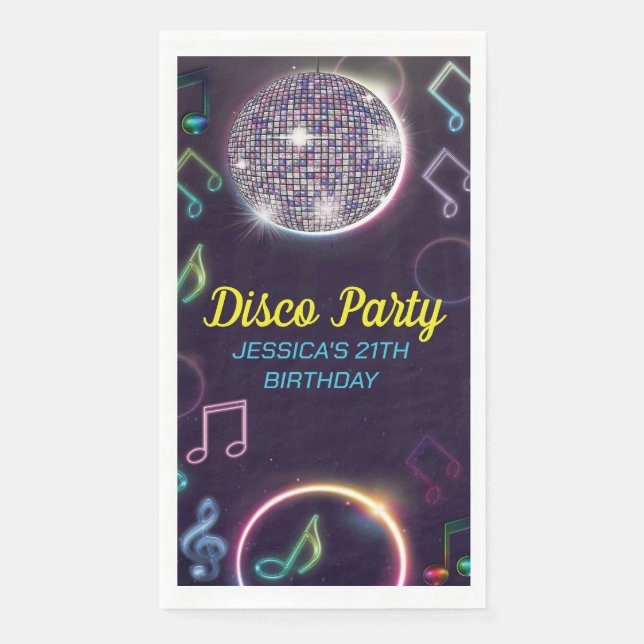 Neon Glow Disco Dance Birthday Party Napkin (Front)
