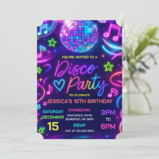 Neon Glow Disco Dance Party Birthday Invitation