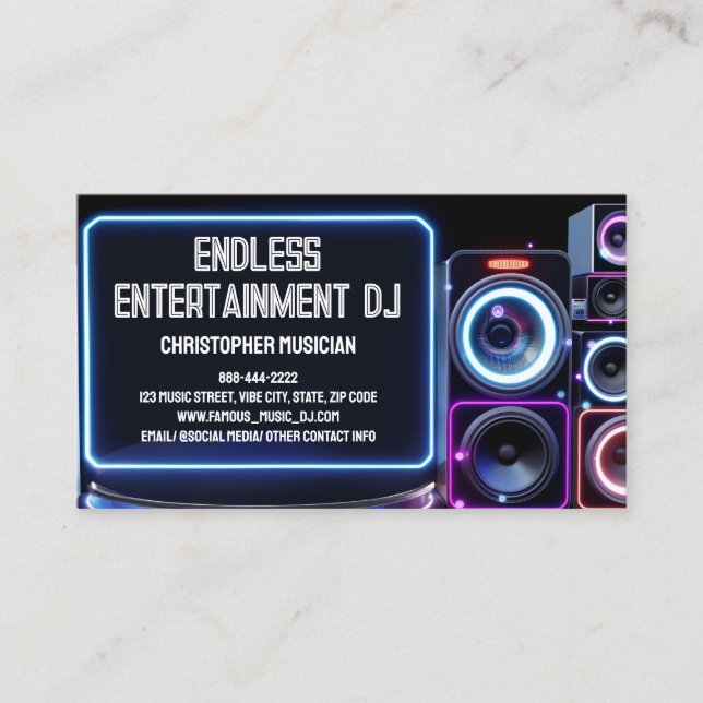 Neon Glow Dj Party Music Deejay DJs Disc Jockey Business Card (Front)