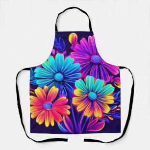 Neon Glow Floral Fantasy Art Apron