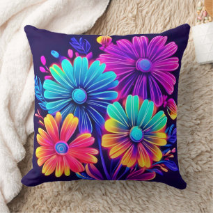 Neon Glow Floral Fantasy Art Cushion