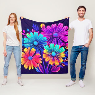 Neon Glow Floral Fantasy Art Fleece Blanket