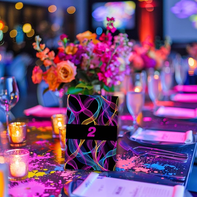 Neon Glow, Flowy Ribbons Table Number (Creator Uploaded)