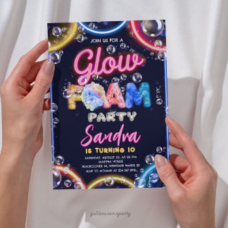 Neon Glow Foam Party Birthday - Colour Bubbles Glo Invitation