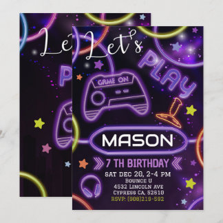 Neon Glow Gaming Birthday Invitation