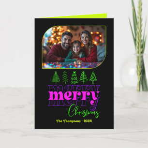 Neon Glow Hand Drawn Merry Christmas Photo Holiday Card
