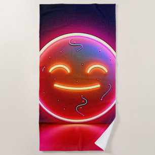 Neon Glow Happy Face Art Beach Towel