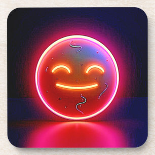 Neon Glow Happy Face Art Coaster