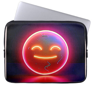 Neon Glow Happy Face Art Laptop Sleeve