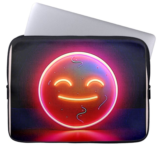 Neon Glow Happy Face Art Laptop Sleeve (Front)