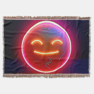 Neon Glow Happy Face Art Throw Blanket