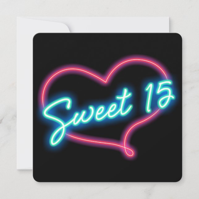 Neon Glow Heart SWEET 15 Birthday Party Invitation (Front)