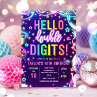Neon Glow Hello Double Digits 10th Birthday Party