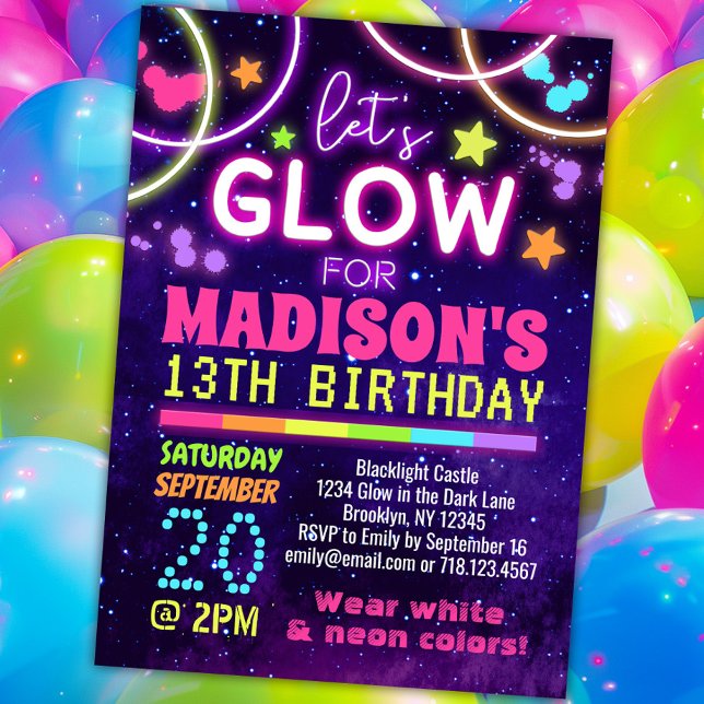 Neon Glow in the Dark Glow Party Birthday Invitation (Creator Uploaded)