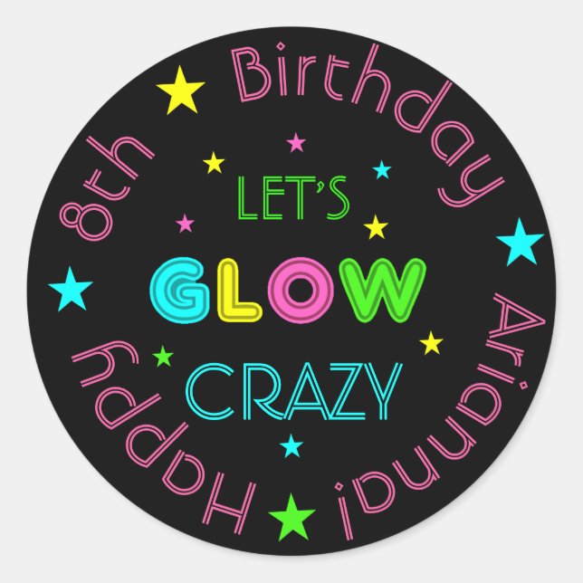 Neon Glow in the Dark Kids Birthday Sticker (Front)
