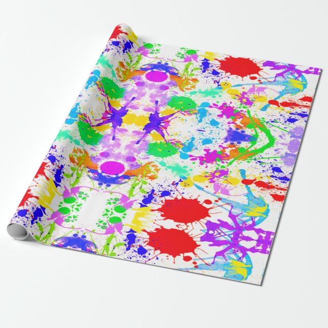 Neon Glow in the Dark Paint Splatter  Wrapping Paper (Unrolled)