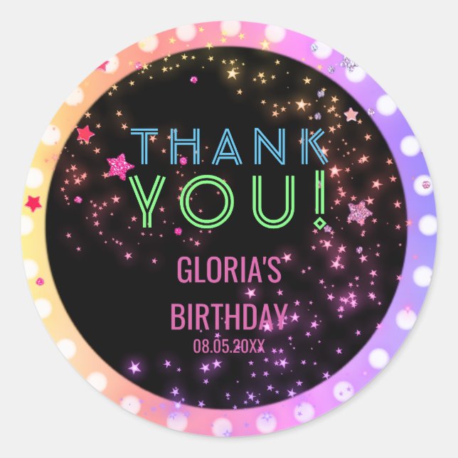 Neon Glow in the Dark Party Kids Birthday Favours Classic Round Sticker (Front)