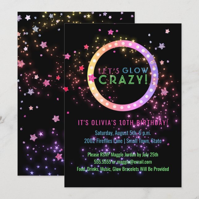 Neon Glow in the Dark Party | Kids Birthday Invitation (Front/Back)