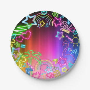 Neon Glow in the Dark, Rainbow Cheetah print Paper Plate