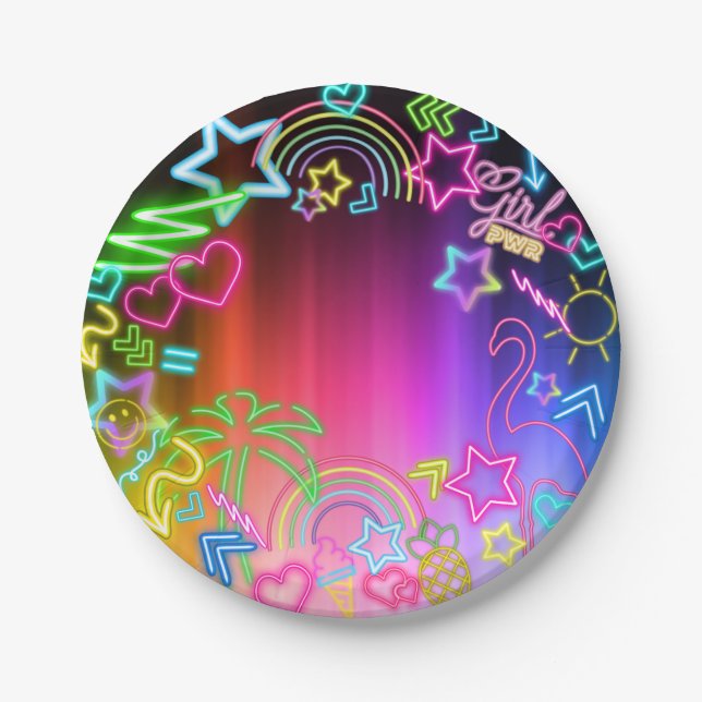 Neon Glow in the Dark, Rainbow Cheetah print Paper Plate (Front)