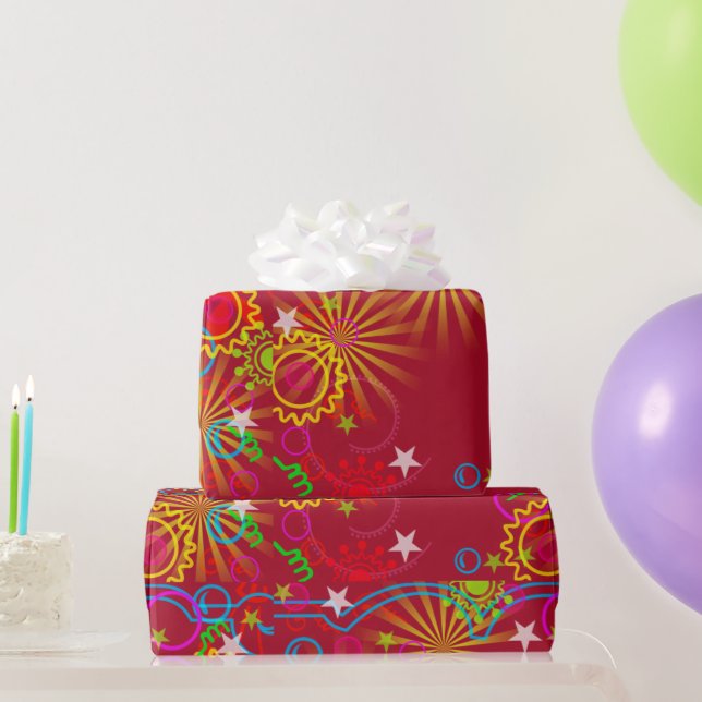 Neon, Glow in the Dark, Starburst, Swirls, Party Wrapping Paper (Party Gifts)