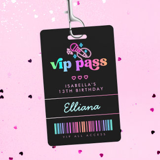 Neon Glow Karaoke Birthday VIP Pass Custom Party ID Badge