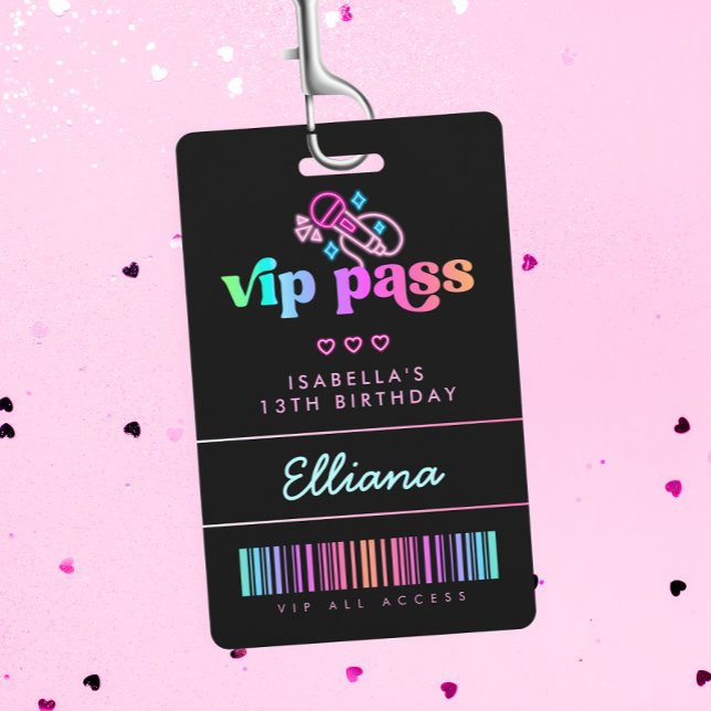 Neon Glow Karaoke Birthday VIP Pass Custom Party ID Badge (Creator Uploaded)