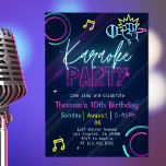 Neon Glow Karaoke Night Music Birthday Party Invitation<br><div class="desc">Celebrate your child's 10th birthday with a fun and festive karaoke party! This personalised invitation features a bold and colourful design with a microphone and music notes. Invite your guests to come sing and celebrate with your child on their special day. This invitation is perfect for any child who loves...</div>