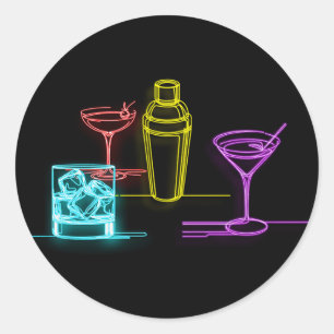 Neon Glow Lights Colourful Cocktails 21st Birthday Classic Round Sticker