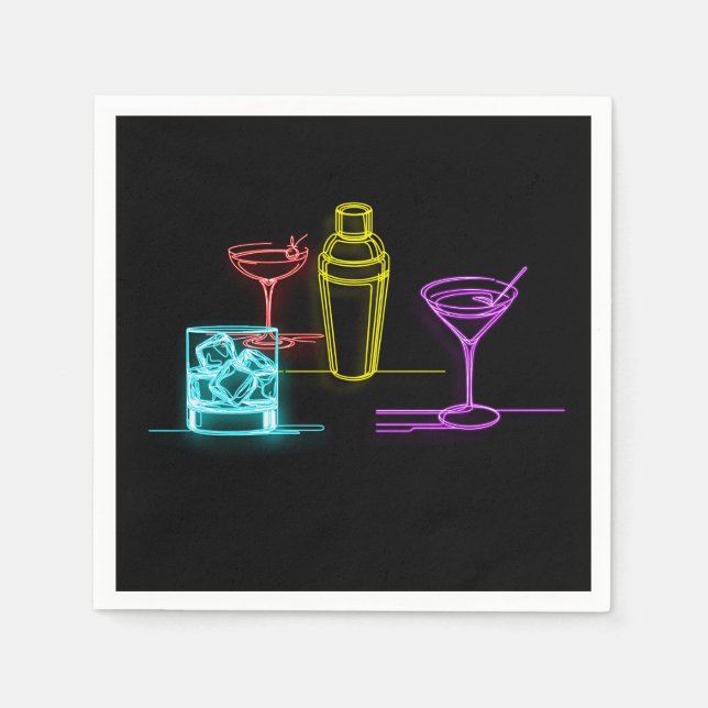 Neon Glow Lights Colourful Cocktails 21st Birthday Napkin (Front)