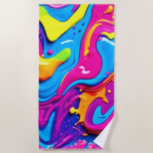 Neon Glow Liquid Splatter Artwork Beach Towel