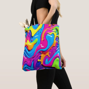 Neon Glow Liquid Splatter Artwork Tote Bag