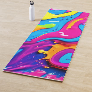 Neon Glow Liquid Splatter Artwork Yoga Mat