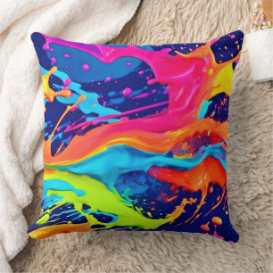 Neon Glow Liquid Swirls Design Cushion