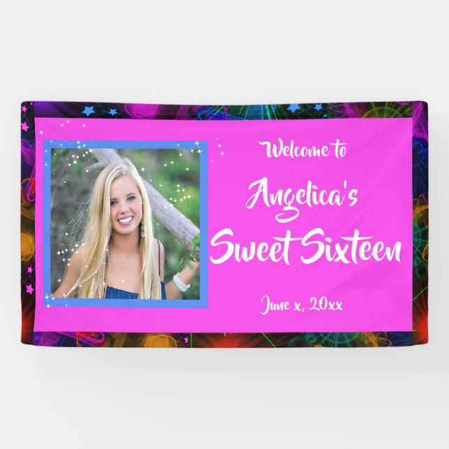 Neon Glow Look Sweet Sixteen Colourful Banner (Horizontal)