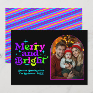 Neon Glow Modern Retro Christmas Family Photo Holiday Card