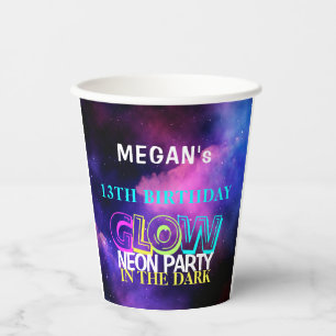 Neon glow modern teen birthday party paper cups