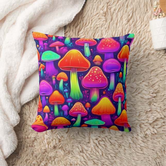 Neon Glow Mushroom Forest Cushion (Blanket)