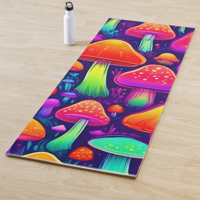 Neon Glow Mushroom Forest Yoga Mat (In Situ)
