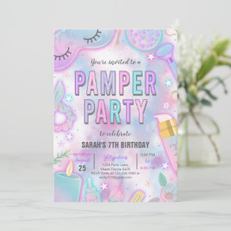 Neon Glow Pamper Spa Party Birthday Invitation