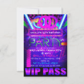 Neon Glow PARTY Birthday VIP PASS Club Invitations (Front)
