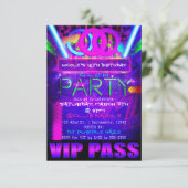 Neon Glow PARTY Birthday VIP PASS Club Invitations (Standing Front)