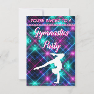 Neon Glow Party Gymnastics Birthday Invitation