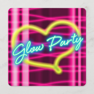 Neon GLOW PARTY Heart Birthday Party Invitation