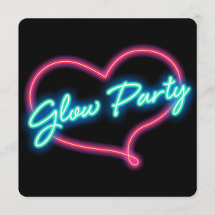 Neon GLOW PARTY Heart Birthday Party Invitation