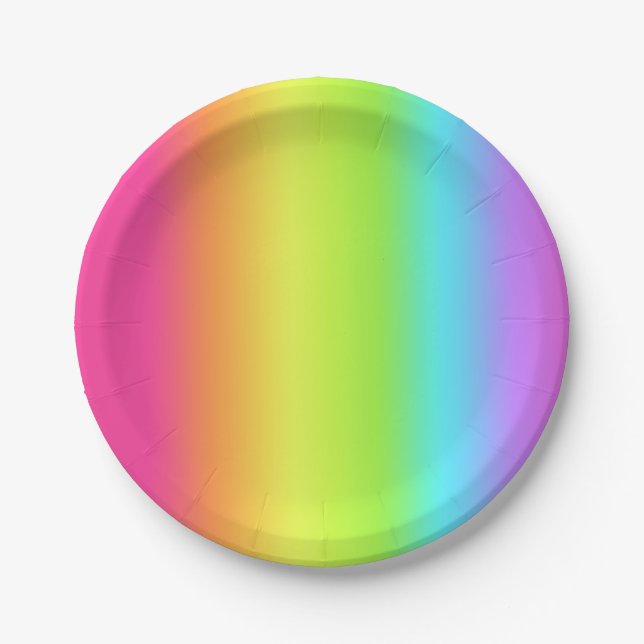 Neon Glow Party Rainbow Spectrum Ombre Paper Plate (Front)