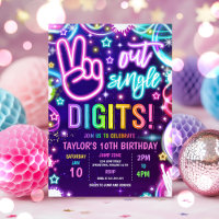 Neon Glow Peace Out Single Digits 10th Birthday