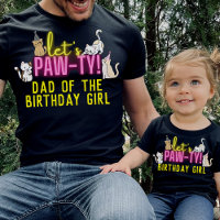 Neon Glow Pink Let's Pawty Cute Cats Birthday Girl